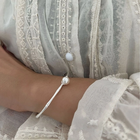 925 Sterlingsilber Künstliche Perle Bambus Armreif Für Damen Elegant Verstellbar Offener Armreif Silber Schmuck