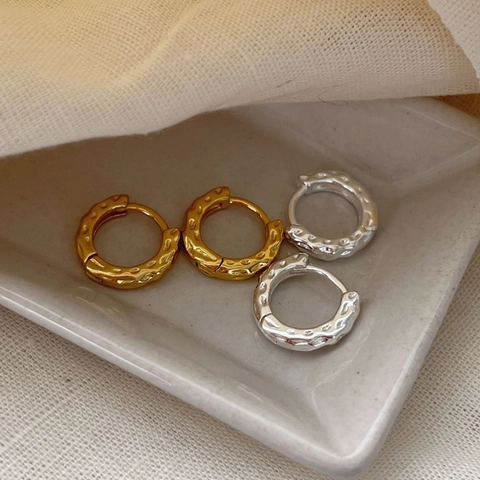 Minimalisti Orecchini a Cerchio Martellati in Argento Sterling 925 per Donna Stile Coreano Geometrici Tondi Placcati Oro Argento Gioielli