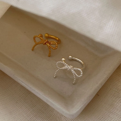 Pendiente de Cartílago de Lazo de Plata de Ley 925 para Mujer Elegante Textura de Cuerda Trenzada Pendientes de Clip Sin Perforación