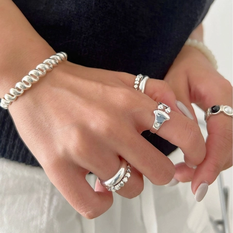 925 Sterling Silver Asymmetric Water Drop Open Ring For Women Minimalist Adjustable Geometric Finger Ring Fashion Jewelry