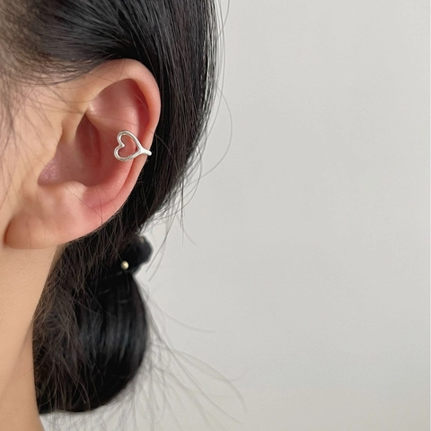 Ear Cuffs de Corazón de Plata de Ley S925 para Mujer Pendientes Minimalistas en Forma de U Sin Perforación Regalo