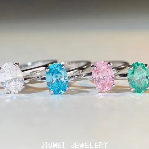 Anello di Lusso in Argento Sterling S925 Taglio Ovale Strass per Donna Elegante Anello per Matrimonio Fidanzamento Gioielli
