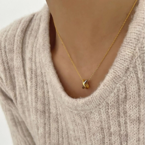 Collar con Colgante de Círculos Entrelazados de Plata de Ley 925 Minimalista para Mujer Joyería Elegante Chapada en Oro Plata