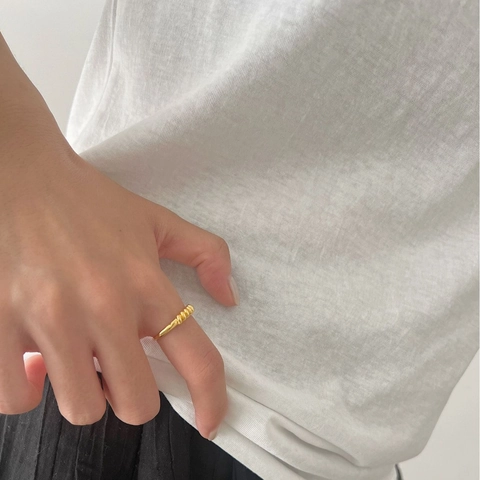 925 Sterling Silver Adjustable Open Ring For Women Minimalist Croissant Spiral Design Irregular Polished Finger Jewelry