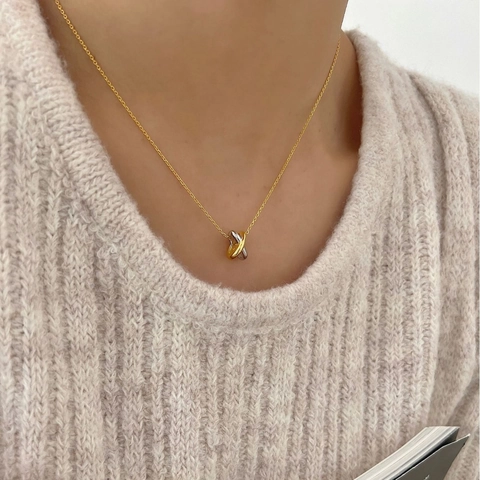 Collar con Colgante de Círculos Entrelazados de Plata de Ley 925 Minimalista para Mujer Joyería Elegante Chapada en Oro Plata