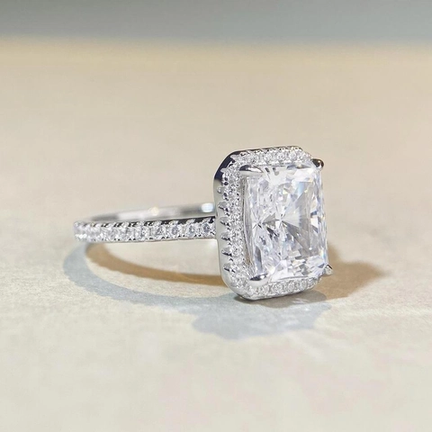 925 Sterlingsilber Radiant Schliff Halo Ring Für Damen Weiß Rosa Gelb Rot Grün Zirkonia Strass Hochzeit Verlobungsring