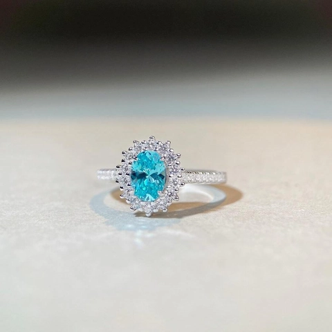 S925 Sterlingsilber Ovaler Halo Ring Für Damen Aquamarin Zirkonia Eingelegt Hochzeit Verlobung Eleganter Schmuck Geschenk