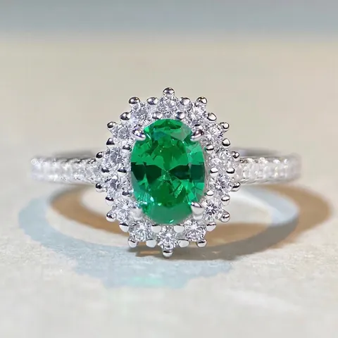 Lussuoso Anello Halo in Argento Sterling 925 Con Strass Taglio Ovale per Donna Gioielli di Moda Anello al Dito Geometrico