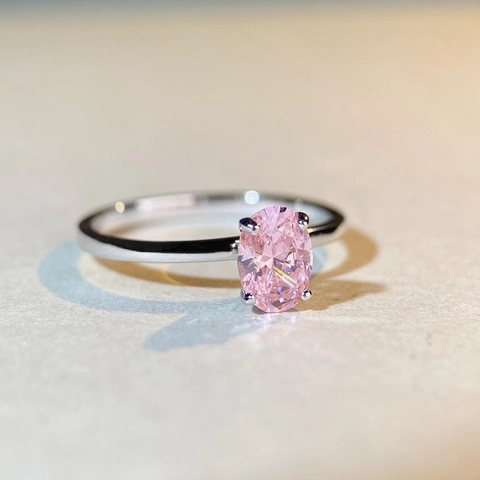 Anillo de Plata de Ley 925 con Corte Ovalado y Strass para Mujer Joyas de Estilo Sencillo de Alta Gama Rosa Azul Transparente