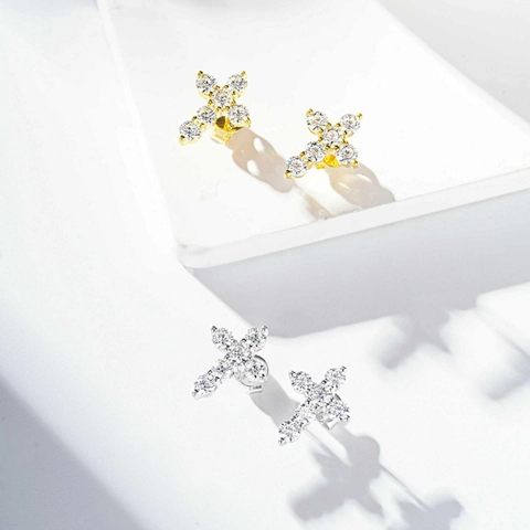 Hip Hop S925 Sterling Silver Moissanite Cross Stud Earrings D Color Moissanite Men Women Cool Fashion Jewelry Earrings