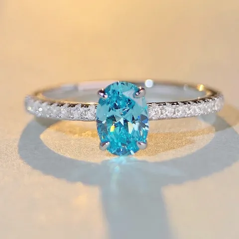 925 Sterling Silver Oval Cut Blue Zirconia Ring For Women Minimalist Fashion Engagement Fine Jewelry Accessory Gift