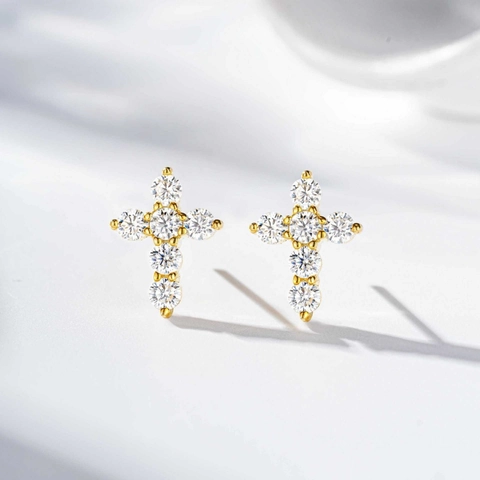 Hip Hop S925 Sterling Silver Moissanite Cross Stud Earrings D Color Moissanite Men Women Cool Fashion Jewelry Earrings