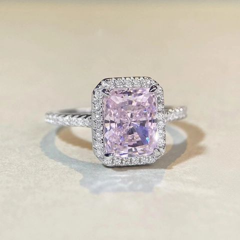 Luxus 925 Sterlingsilber Eisblumenschliff Ring Für Damen Quadratisch Radiant Halo Voll Strass Fingerring Verlobung Hochzeit Schmuck