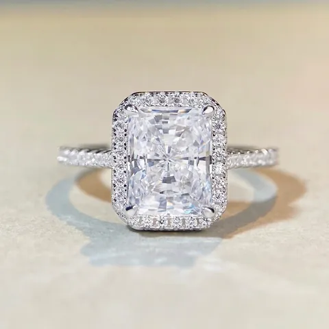 925 Sterlingsilber Radiant Schliff Halo Ring Für Damen Weiß Rosa Gelb Rot Grün Zirkonia Strass Hochzeit Verlobungsring