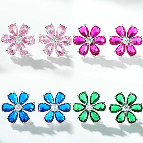 S925 Sterling Silver Flower Stud Earrings For Women Rhinestone Inlaid Six-Petal Minimalist Elegant Fashion Jewelry Accessories Gift