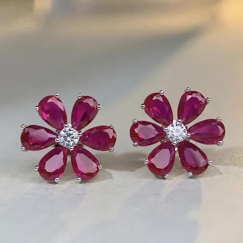 S925 Sterling Silver Flower Stud Earrings For Women Camellia Daisy Rhinestone Inlaid Flower Pendant Necklace Jewelry Fashion Silver Accessories