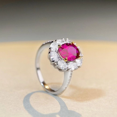 Anello in Argento Sterling 925 con Gemma Ovale per Donna Lussuoso Anello Halo Floreale con Pavé di Strass Gioielli da Sposa