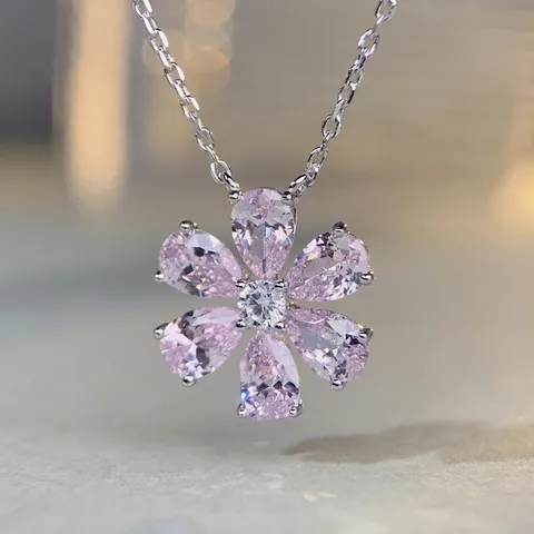Collana Con Pendente a Fiore in Zirconia in Argento Sterling 925 E Orecchini a Bottone per Donna Regalo Gioielli Chic Minimalisti