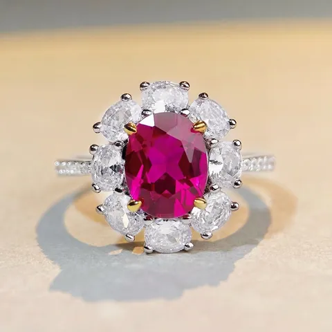 Anello in Argento Sterling 925 con Gemma Ovale per Donna Lussuoso Anello Halo Floreale con Pavé di Strass Gioielli da Sposa