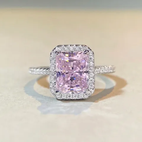 Luxus 925 Sterlingsilber Eisblumenschliff Ring Für Damen Quadratisch Radiant Halo Voll Strass Fingerring Verlobung Hochzeit Schmuck