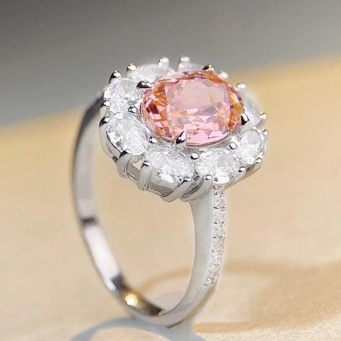 Anello in Argento Sterling S925 con Zirconia Elegante Halo di Girasole e Pietre Preziose Colorate per Donna Regalo Gioielli
