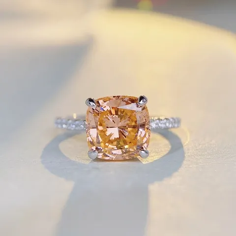 Anillo de Lujo de Plata de Ley 925 Con Diamante de Imitación Corte Cojín Para Mujer Elegante Anello Galvanizado Piedra Grande