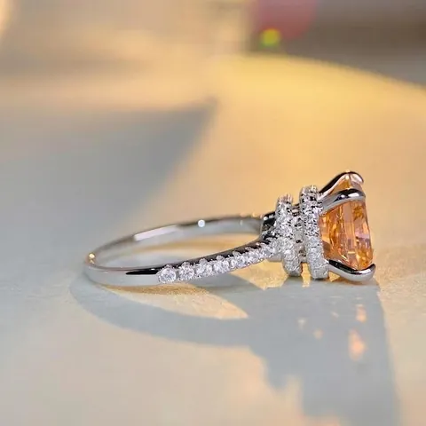 Anillo de Lujo de Plata de Ley 925 Con Diamante de Imitación Corte Cojín Para Mujer Elegante Anello Galvanizado Piedra Grande