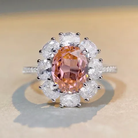 Anello in Argento Sterling S925 con Zirconia Elegante Halo di Girasole e Pietre Preziose Colorate per Donna Regalo Gioielli