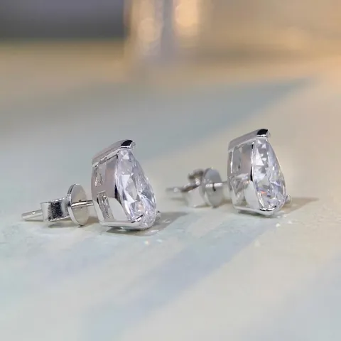 Orecchini a Bottone in Argento Sterling 925 Con Strass a Goccia Per Donna Gioielli Alla Moda Con Goccia D'acqua Scintillante