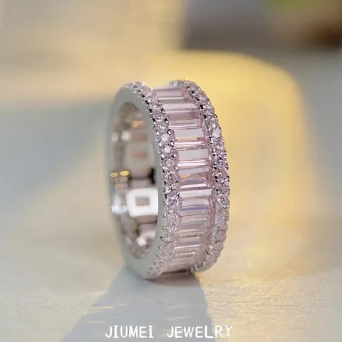 Luxe 925 Sterling Zilver Baguette Slijpvorm Zirconia Eternity Ring Voor Vrouwen Elegante Strass Sieraden Cadeau