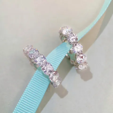 925 Sterling Silver Full Eternity Ring Square Cushion Round Cut Zirconia Fashion Luxurious Jewelry Finger Ring For Women
