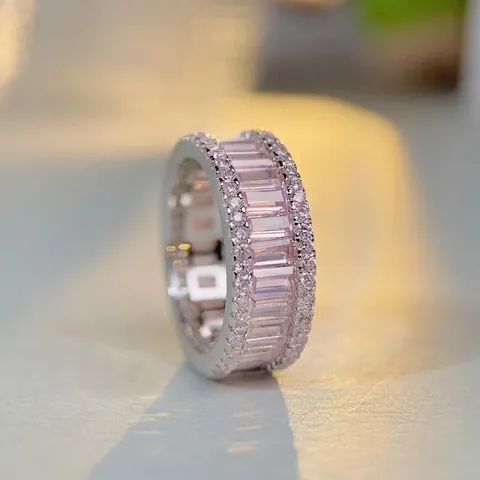 Luxe 925 Sterling Zilver Baguette Slijpvorm Zirconia Eternity Ring Voor Vrouwen Elegante Strass Sieraden Cadeau