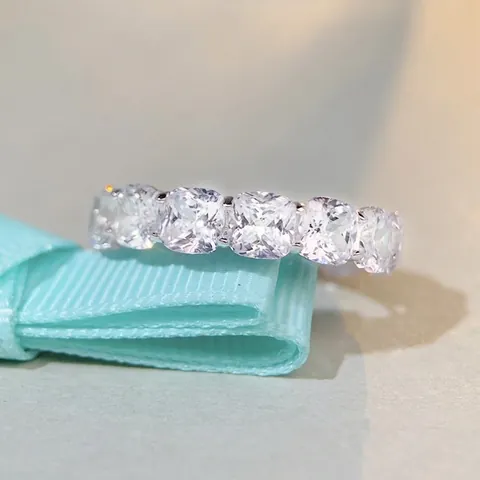 925 Sterling Silver Full Eternity Ring Square Cushion Round Cut Zirconia Fashion Luxurious Jewelry Finger Ring For Women