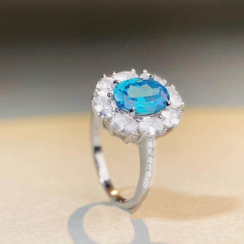 Elegant 925 Sterling Silver Halo Ring For Women With Oval Color Rhinestone Floral Design High-End Wedding Jewelry Anniversary Gift