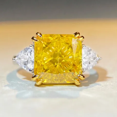 Anello di Fidanzamento in Argento Sterling S925 Tre Pietre Taglio Radiant Quadrato Strass per Donna Gioielli per Matrimonio