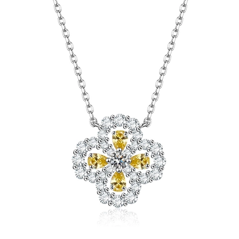 S925 Sterling Silver Radiant Cut Yellow Zirconia Pendant Necklace For Women Elegant Halo Jewelry Clavicle Chain Accessories