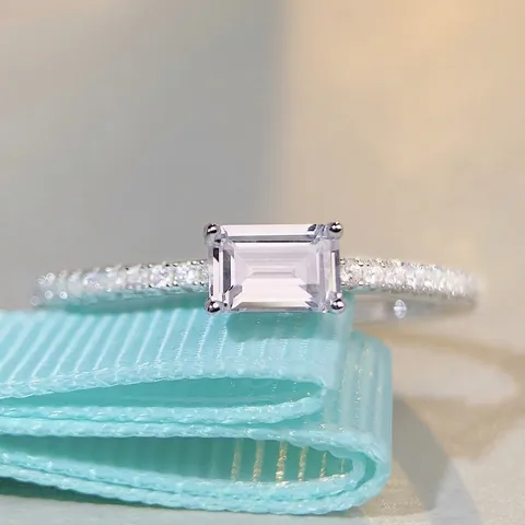 Anello in Argento Sterling 925 con Zirconia per Donna Taglio Smeraldo Quadrato Scintillante Intarsiato Anello Matrimonio Fidanzamento Stile INS