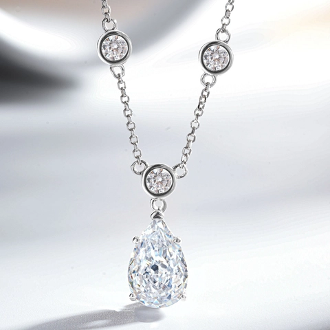 Collana con Pendente a Goccia d'Acqua in Argento Sterling 925 per Donna Catena a Clavicola in Zirconia Colorata Elegante Regalo