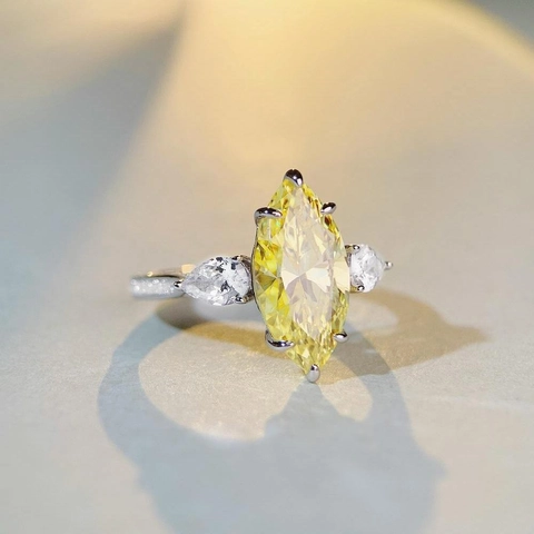 Luxe Marquise Geslepen Zirconia Drie Stenen Ring 925 Sterling Zilver Geometrische Sieraden Voor Vrouwen Bruiloft Feest