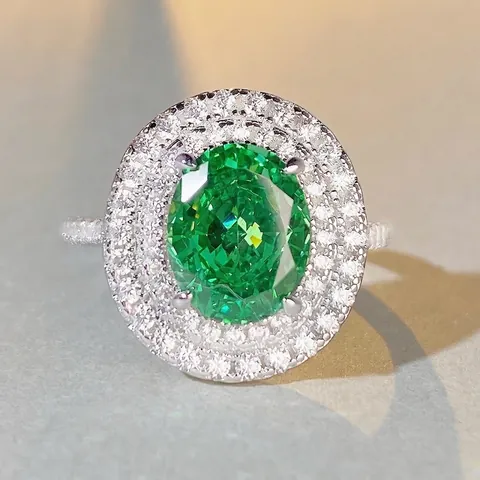 925 Sterlingsilber Ring Für Damen Oval Grün Gelb Blau Zirkonia Luxuriöser Halo Hochzeit Verlobung Feiner Schmuck Ring