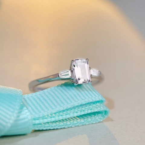 925 Sterling Silver Radiant Cut Zirconia Ring Emerald Cut Three Stone Square Sugar Ring For Women Minimalist Fashion Jewelry