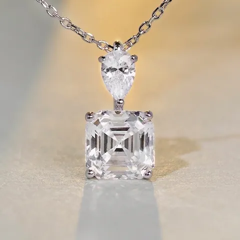 Collana Con Ciondolo in Argento Sterling 925 Zirconia Quadrata a Goccia Elegante Gioielli Geometrici di Lusso per Matrimonio Donna