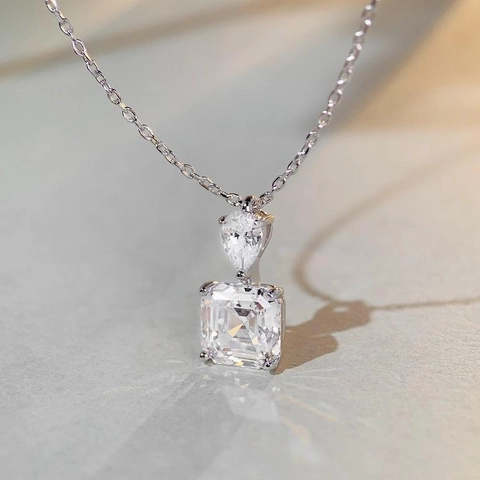 Collana Con Ciondolo in Argento Sterling 925 Zirconia Quadrata a Goccia Elegante Gioielli Geometrici di Lusso per Matrimonio Donna