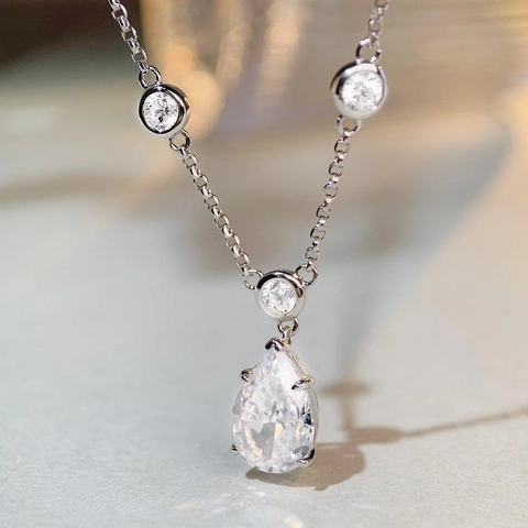 Collana con Pendente a Goccia d'Acqua in Argento Sterling 925 per Donna Catena a Clavicola in Zirconia Colorata Elegante Regalo