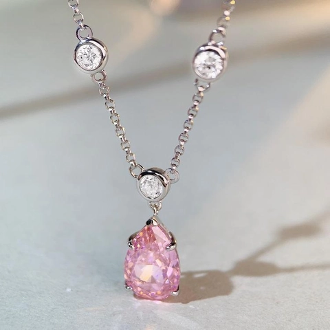 Elegante Collana Con Pendente a Goccia d'Acqua in Argento Sterling 925 per Donna Collana a Catena in Strass a Forma di Pera Gioielli