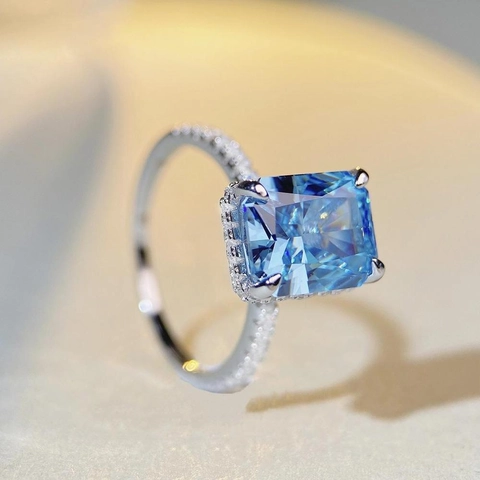 Anillo de Plata de Ley S925 Con Circonia Corte Radiante Lujoso Clásico Pave Halo Anillo de Compromiso Boda Para Mujer Joyería