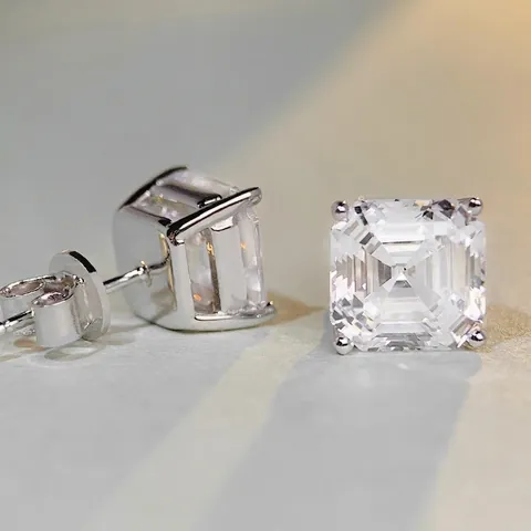 Orecchini a Bottone Quadrati in Argento Sterling S925 Con Taglio Asscher per Donna Accessorio per Collana di Gioielli Geometrici Minimalisti