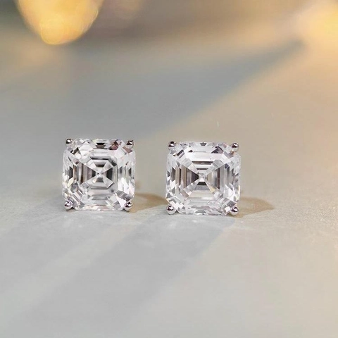 Orecchini a Bottone Quadrati in Argento Sterling S925 Con Taglio Asscher per Donna Accessorio per Collana di Gioielli Geometrici Minimalisti