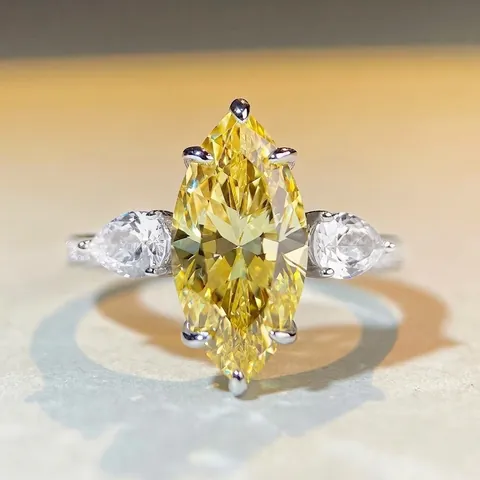 Luxe Marquise Geslepen Zirconia Drie Stenen Ring 925 Sterling Zilver Geometrische Sieraden Voor Vrouwen Bruiloft Feest