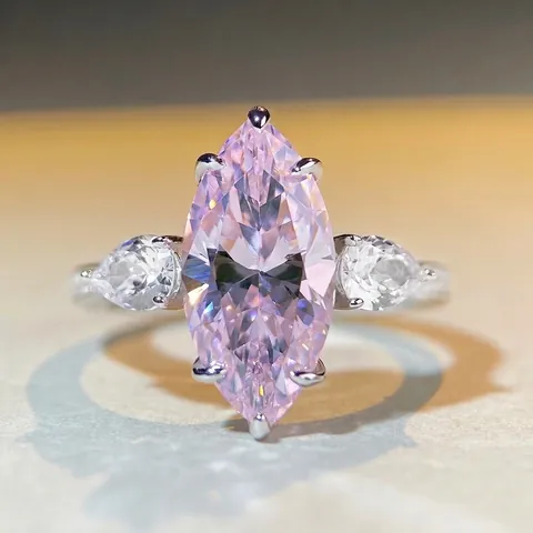 Marquise Schliff Zirkonia Ring 925 Sterlingsilber Drei Steine Ring Pavé Fassung Funkelnde Hochzeit Schmuck Für Damen
